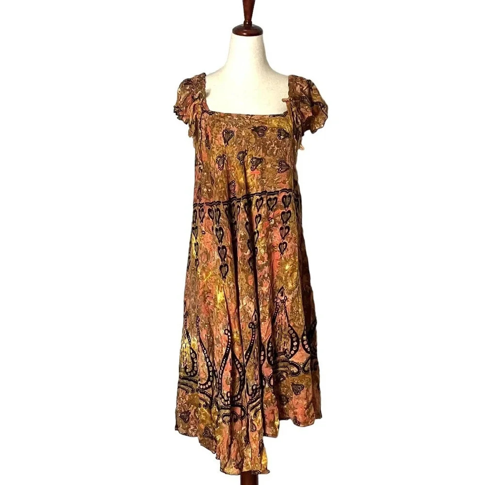Vintage 70s Batik Sun Dress Lady Cactus‎ M/L